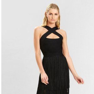 Herve Leger Crossneck Fringe Gown